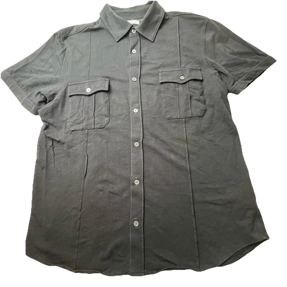 Banana Republic Men's Pima Cotton Short-Sleeve Button Shirt - Size L - Black